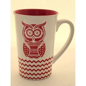 MUG-OWL-Tall-Red-Cream-Unique Design-Holds 1.5 Fluid Ounces